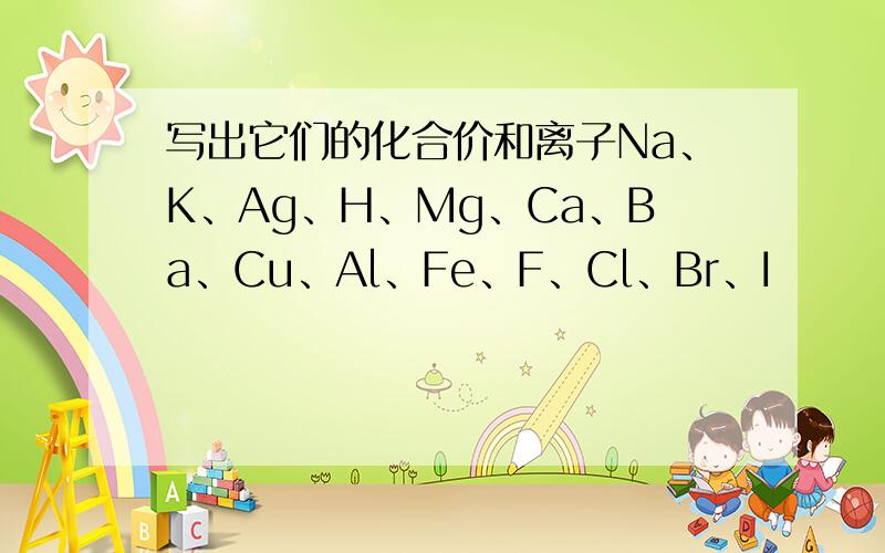 写出它们的化合价和离子Na、K、Ag、H、Mg、Ca、Ba、Cu、Al、Fe、F、Cl、Br、I