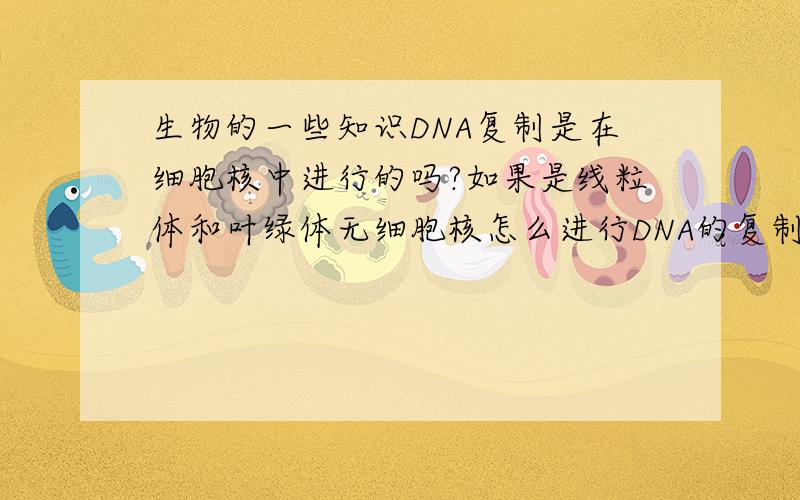 生物的一些知识DNA复制是在细胞核中进行的吗?如果是线粒体和叶绿体无细胞核怎么进行DNA的复制?分泌蛋白（应该是细胞分泌出来的蛋白质总称吧?）主要有什么功能（有利于看物质名称可以