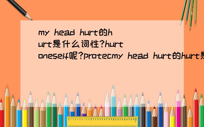 my head hurt的hurt是什么词性?hurt oneself呢?protecmy head hurt的hurt是什么词性?hurt oneself呢?protect的用法有那些?